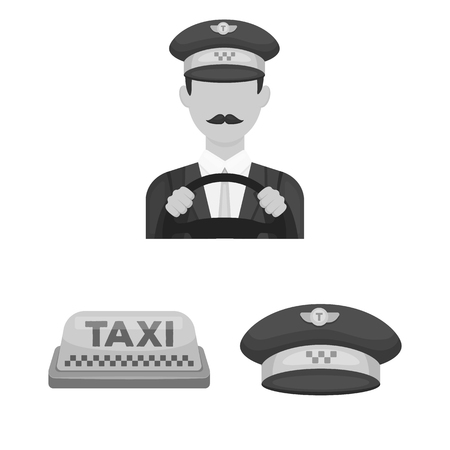 Taxi service monochrome icons in set collection for design. Taxi driver and transport symbol stock web illustration.のイラスト素材