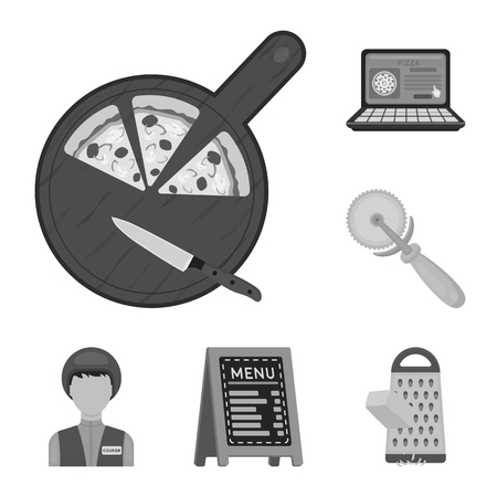 Pizza and pizzeria monochrome icons in set collection for design. Staff and equipment vector symbol stock  illustration.のイラスト素材