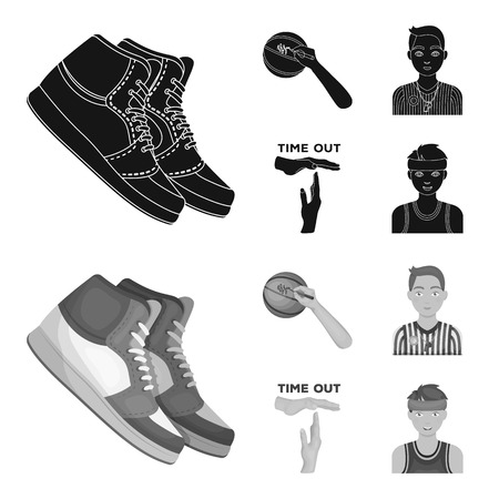 Basketball and attributes black,monochrom icons in set collection for design.Basketball player and equipment vector symbol stock web illustration.の写真素材