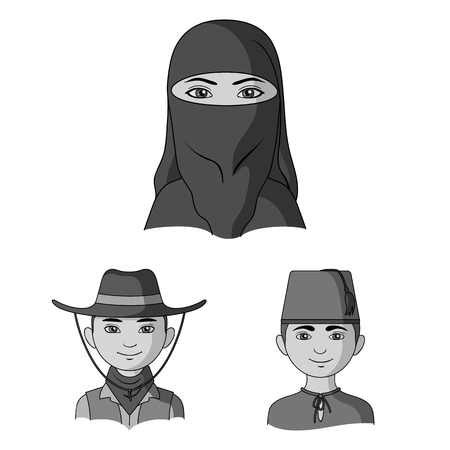 The human race monochrome icons in set collection for design. People and nationality vector symbol stock web illustration.のイラスト素材