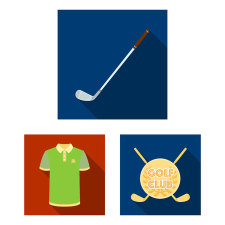 Golf and attributes flat icons in set collection for design.Golf Club and equipment vector symbol stock  illustration.のイラスト素材