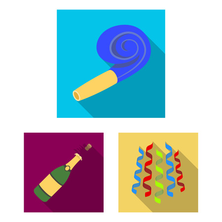 Party, entertainment flat icons in set collection for design. Celebration and treat vector symbol stock web illustration.のイラスト素材