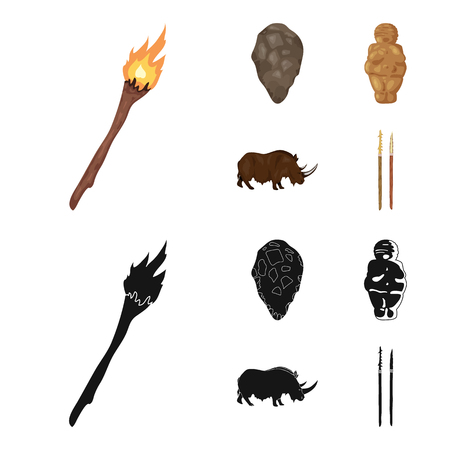 Primitive, woman, man, cattle .Stone age set collection icons in cartoon,black style vector symbol stock illustration web.のイラスト素材