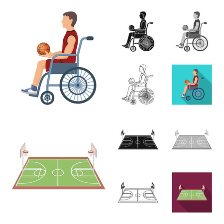 Basketball and attributes cartoon,black,flat,monochrome,outline icons in set collection for design.Basketball player and equipment vector symbol stock  illustration.のイラスト素材