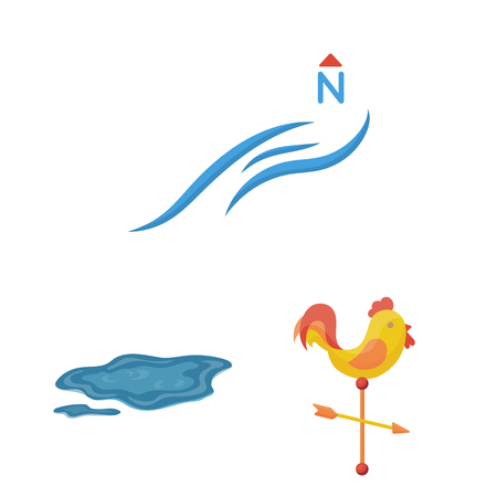Different weather cartoon icons in set collection for design.Signs and characteristics of the weather vector symbol stock web illustration.のイラスト素材