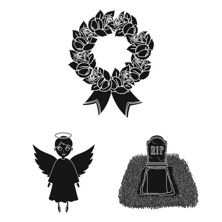 Funeral ceremony black icons in set collection for design. Funerals and Attributes vector symbol stock web illustration.のイラスト素材