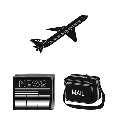Mail and postman black icons in set collection for design. Mail and equipment vector symbol stock web illustration.のイラスト素材