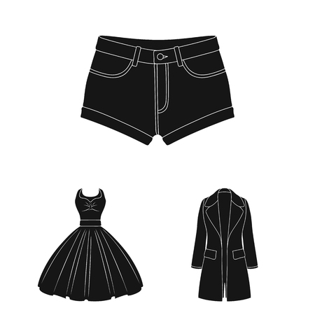 Women Clothing black icons in set collection for design.Clothing Varieties and Accessories vector symbol stock web illustration.のイラスト素材