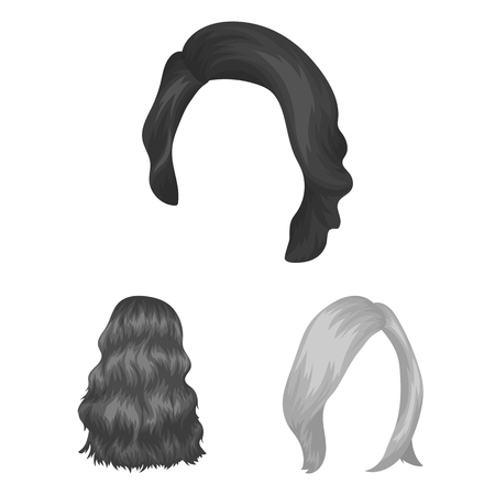 Female hairstyle monochrome icons in set collection for design. Stylish haircut vector symbol stock web illustration.のイラスト素材