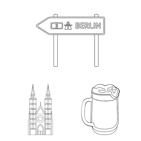 Country Germany outline icons in set collection for design. Germany and landmark vector symbol stock web illustration.のイラスト素材