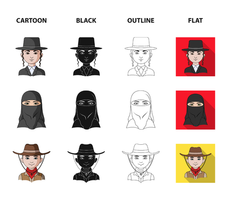 A mexican, a jew, a woman from the middle east, an american. The human race set collection icons in cartoon,black,outline,flat style vector symbol stock illustration web.のイラスト素材