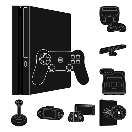 Game console and virtual reality black icons in set collection for design.Game Gadgets vector symbol stock web illustration.のイラスト素材