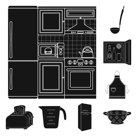 Kitchen equipment black icons in set collection for design. Kitchen and accessories vector symbol stock web illustration.のイラスト素材