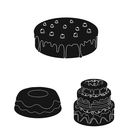 Cake and dessert black icons in set collection for design. Holiday cake vector symbol stock web illustration.のイラスト素材