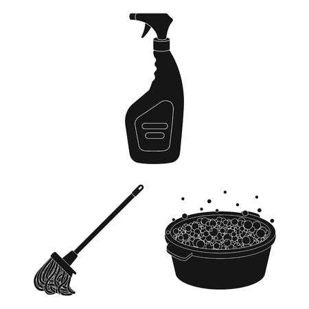 Cleaning and maid black icons in set collection for design. Equipment for cleaning vector symbol stock web illustration.のイラスト素材