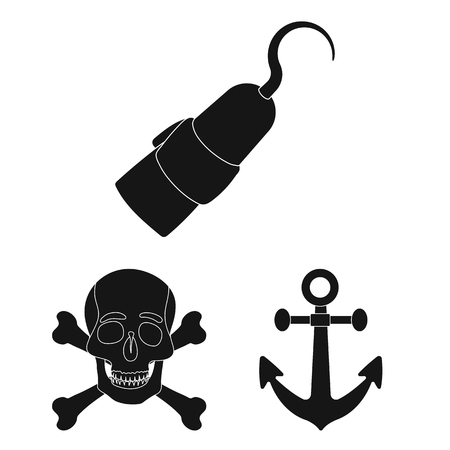 Pirate, sea robber black icons in set collection for design. Treasures, attributes vector symbol stock web illustration.のイラスト素材