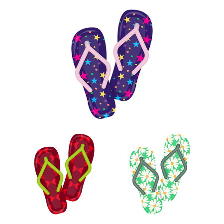 Flip-flops cartoon icons in set collection for design. Beach shoes vector symbol stock web illustration.のイラスト素材