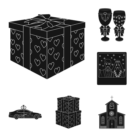 Wedding and Attributes black icons in set collection for design.Newlyweds and Accessories vector symbol stock web illustration.のイラスト素材