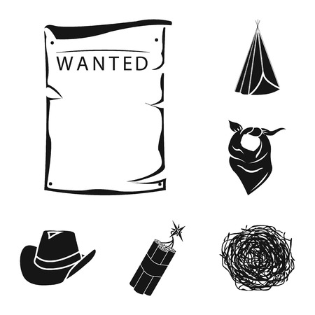Attributes of the wild west black icons in set collection for design.Texas and America vector symbol stock web illustration.のイラスト素材