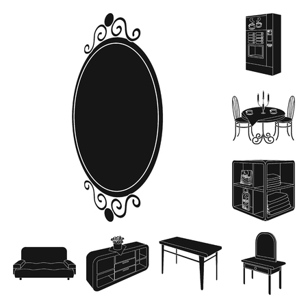 Furniture and interior black icons in set collection for design. Home furnishings vector isometric symbol stock  illustration.のイラスト素材