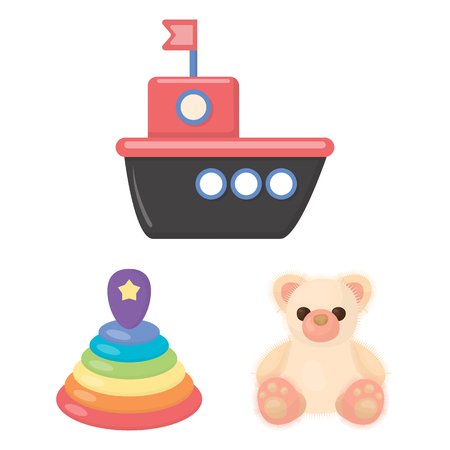 Children toy cartoon icons in set collection for design. Game and bauble vector symbol stock web illustration.のイラスト素材