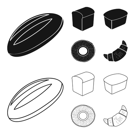 Loaf cut, bagel, rectangular dark, half a loaf. Bread set collection icons in black,outline style vector symbol stock illustration web.のイラスト素材