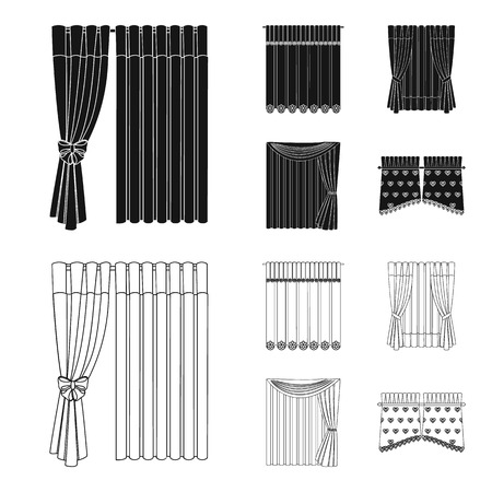 Curtains, drapes, garters, and other web icon in black,outline style. Textiles, furniture, bow icons in set collection.のイラスト素材