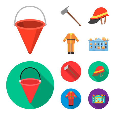 Ax, helmet, uniform, burning building. Fire departmentset set collection icons in cartoon,flat style vector symbol stock illustration web.のイラスト素材
