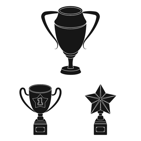 Awards and trophies black icons in set collection for design.Reward and achievement vector symbol stock web illustration.のイラスト素材