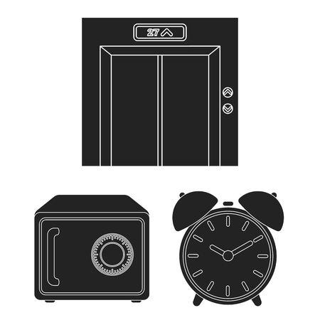 Hotel and equipment black icons in set collection for design. Hotel and comfort vector symbol stock web illustration.のイラスト素材