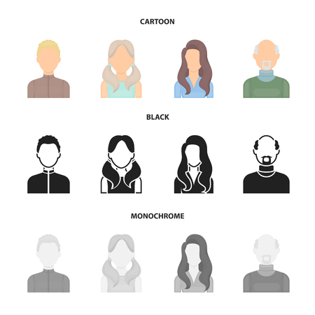 Boy blond, bald man, girl with tails, woman.Avatar set collection icons in cartoon,black,monochrome style bitmap symbol stock illustration web.の写真素材