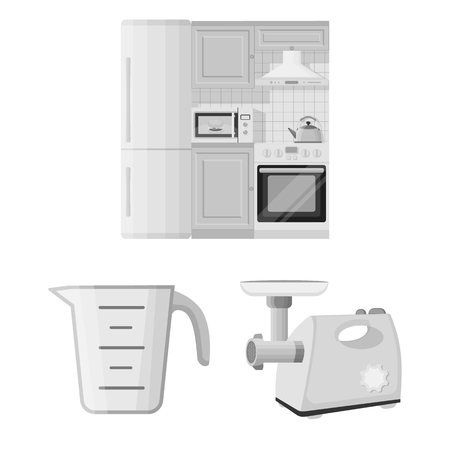 Kitchen equipment monochrome icons in set collection for design. Kitchen and accessories vector symbol stock web illustration.のイラスト素材