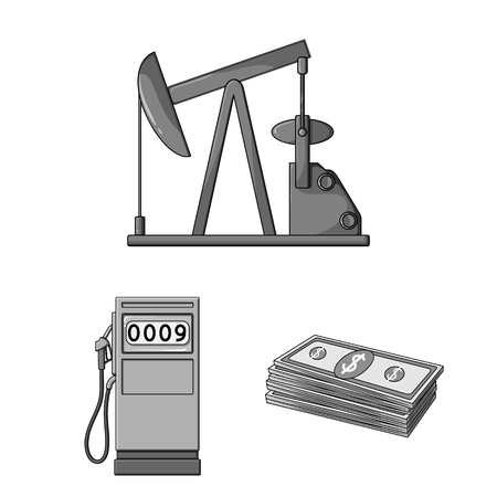Oil industry monochrome icons in set collection for design. Equipment and oil production vector symbol stock web illustration.のイラスト素材