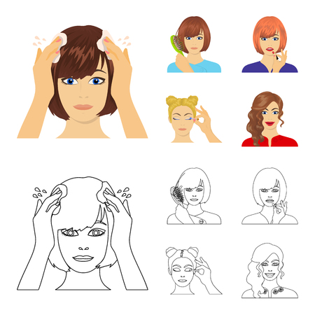 Hairdresser, cosmetic, salon, and other web icon in cartoon,outline style.Means, hygiene, care icons in set collection.のイラスト素材