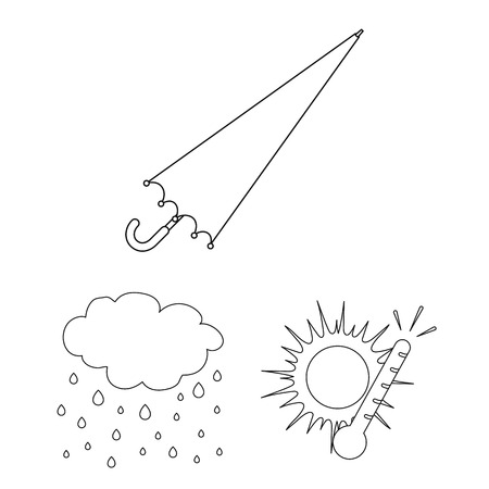 Different weather outline icons in set collection for design.Signs and characteristics of the weather vector symbol stock web illustration.のイラスト素材