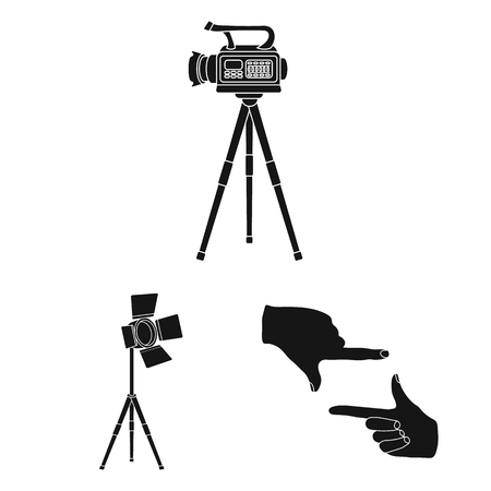 Making a movie black icons in set collection for design. Attributes and Equipment vector symbol stock web illustration.のイラスト素材