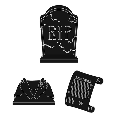 Funeral ceremony black icons in set collection for design. Funerals and Attributes vector symbol stock web illustration.のイラスト素材