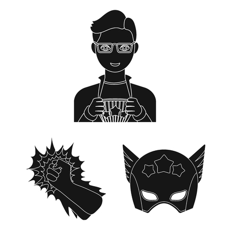 A fantastic superhero black icons in set collection for design. Superhero equipment vector symbol stock web illustration.のイラスト素材