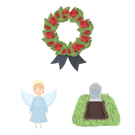 Funeral ceremony cartoon icons in set collection for design. Funerals and Attributes vector symbol stock  illustration.のイラスト素材