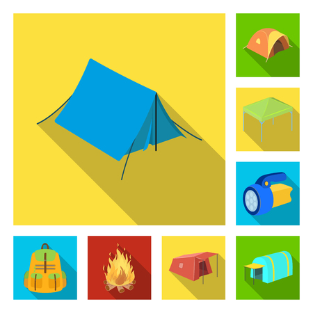 Different kinds of tents flat icons in set collection for design. Temporary shelter and housing vector symbol stock  illustration.のイラスト素材