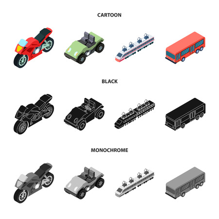 Motorcycle, golf cart, train, bus. Transport set collection icons in cartoon,black,monochrome style vector symbol stock illustration web.のイラスト素材