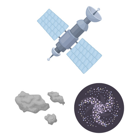 Space technology cartoon icons in set collection for design.Spacecraft and equipment bitmap symbol stock web illustration.の写真素材