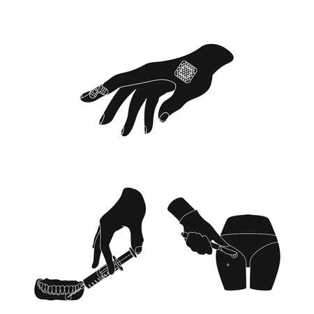 Manipulation by hands black icons in set collection for design. Hand movement in medicine bitmap symbol stock web illustration.の写真素材