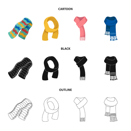 Various kinds of scarves, scarves and shawls. Scarves and shawls set collection icons in cartoon,black,outline style vector symbol stock illustration web.のイラスト素材