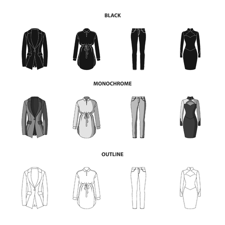 Women s Clothing black,monochrome,outline icons in set collection for design.Clothing Varieties and Accessories vector symbol stock web illustration.のイラスト素材