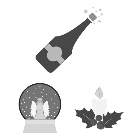 Christmas attributes and accessories monochrome icons in set collection for design. Merry Christmas vector symbol stock web illustration.のイラスト素材
