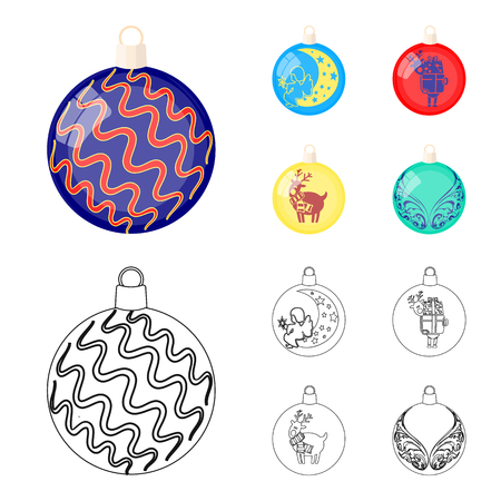 New Year Toys cartoon,outline icons in set collection for design.Christmas balls for a treevector symbol stock illustration.のイラスト素材