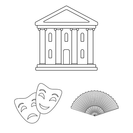Theatrical art outline icons in set collection for design.Theater equipment and accessories vector symbol stock  illustration.のイラスト素材