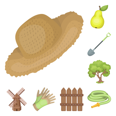 Farm and gardening cartoon icons in set collection for design. Farm and equipment vector symbol stock  illustration.のイラスト素材