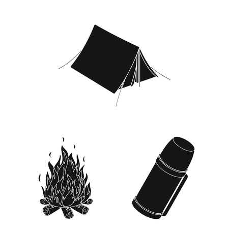 Different kinds of tents black icons in set collection for design. Temporary shelter and housing vector symbol stock  illustration.のイラスト素材